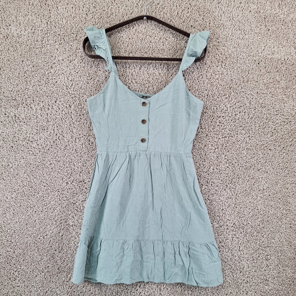 Lily Rose Mini Dress Womens Small Rayon Linen Ruffle Button Front Boho